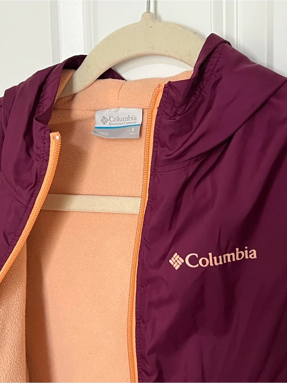 Columbia Kids Girls Two-Tone Hooded Jacket - Berry & Hot Pink with Orange Zipper